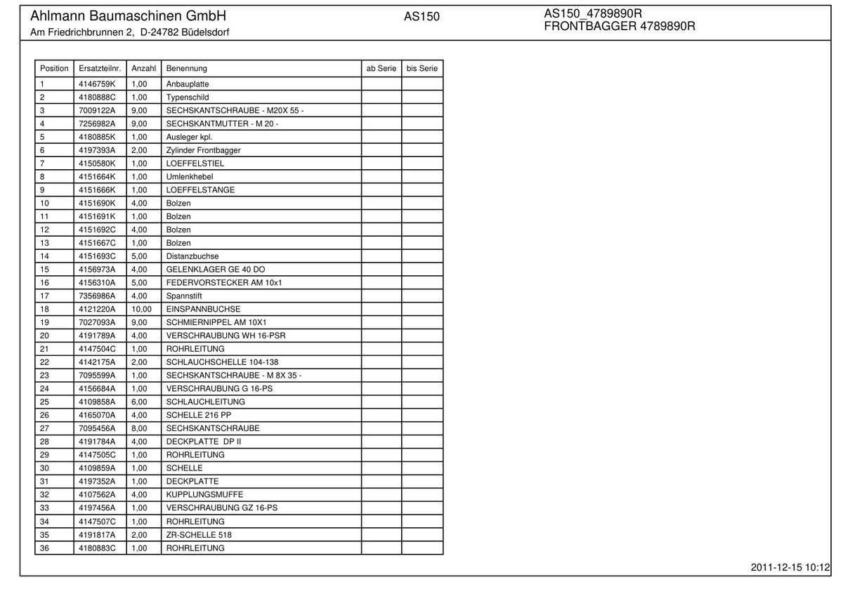 Ahlmann AS150 (AZ150) Swing Loader Parts Catalog – sample page 5