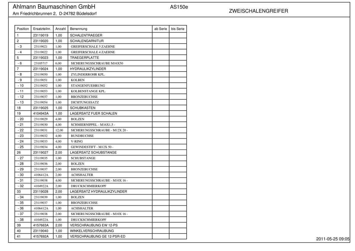 Ahlmann AS150e (AZ150e) Swing Loader Parts Catalog – sample page 5