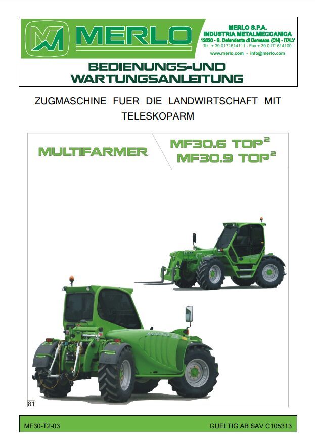 Merlo Multifarmer TOP MF 30.6, 30.9 Service Manual, Hydraulic & Electrical Diagrams (German) – sample page 10