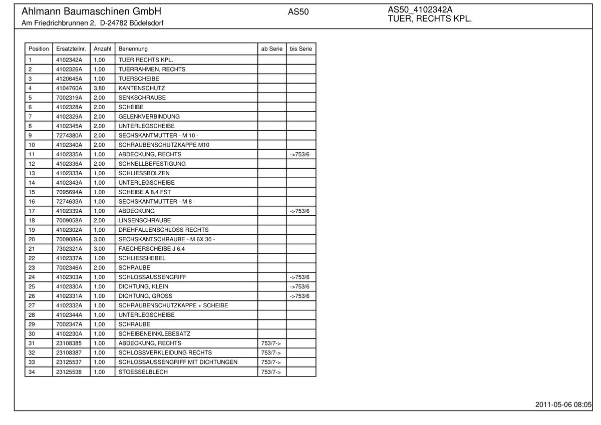 Ahlmann AS50 (AZ45e) Swing Loader Parts Catalog – sample page 5