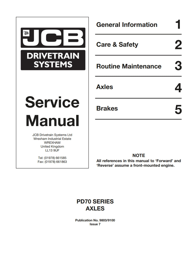 JCB DRIVE DRAINSYSTEM Service Manual