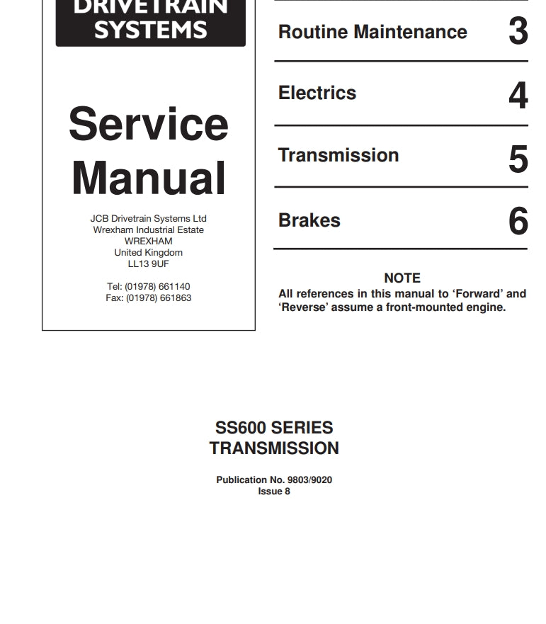 JCB DRIVETRAIN SYSTEM Service Manual