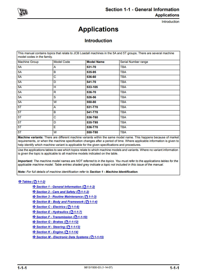 Section 1 General Information Service Manual - Side Engine Loadalls