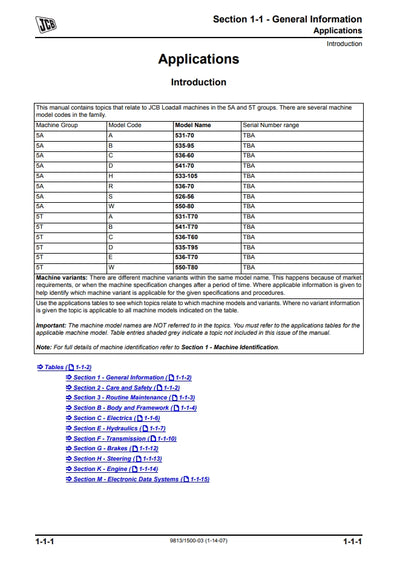 Section 1 General Information Service Manual - Side Engine Loadalls