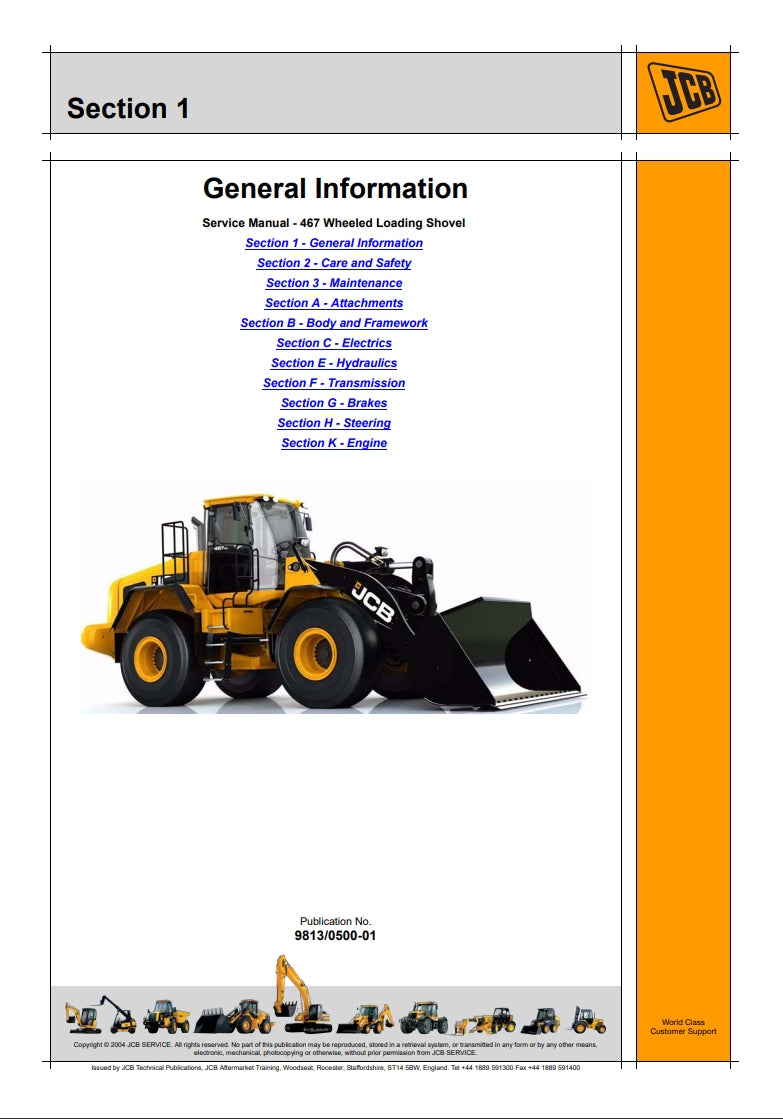 Section 1 General Information Service Manual - 467 Wheeled Loading Shovel