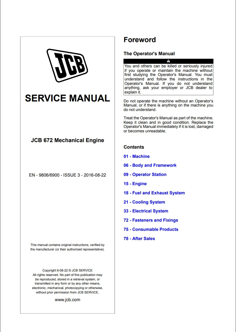 SERVICE MANUAL JCB 672 Mechanical Engine