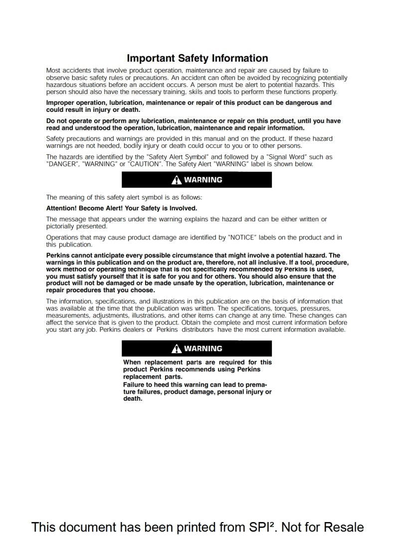 PERKINS Specifications 400 Industrial Engine
