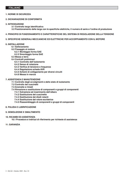 Sk160 ALTERNATORI BRUSHLESS 4 POLI