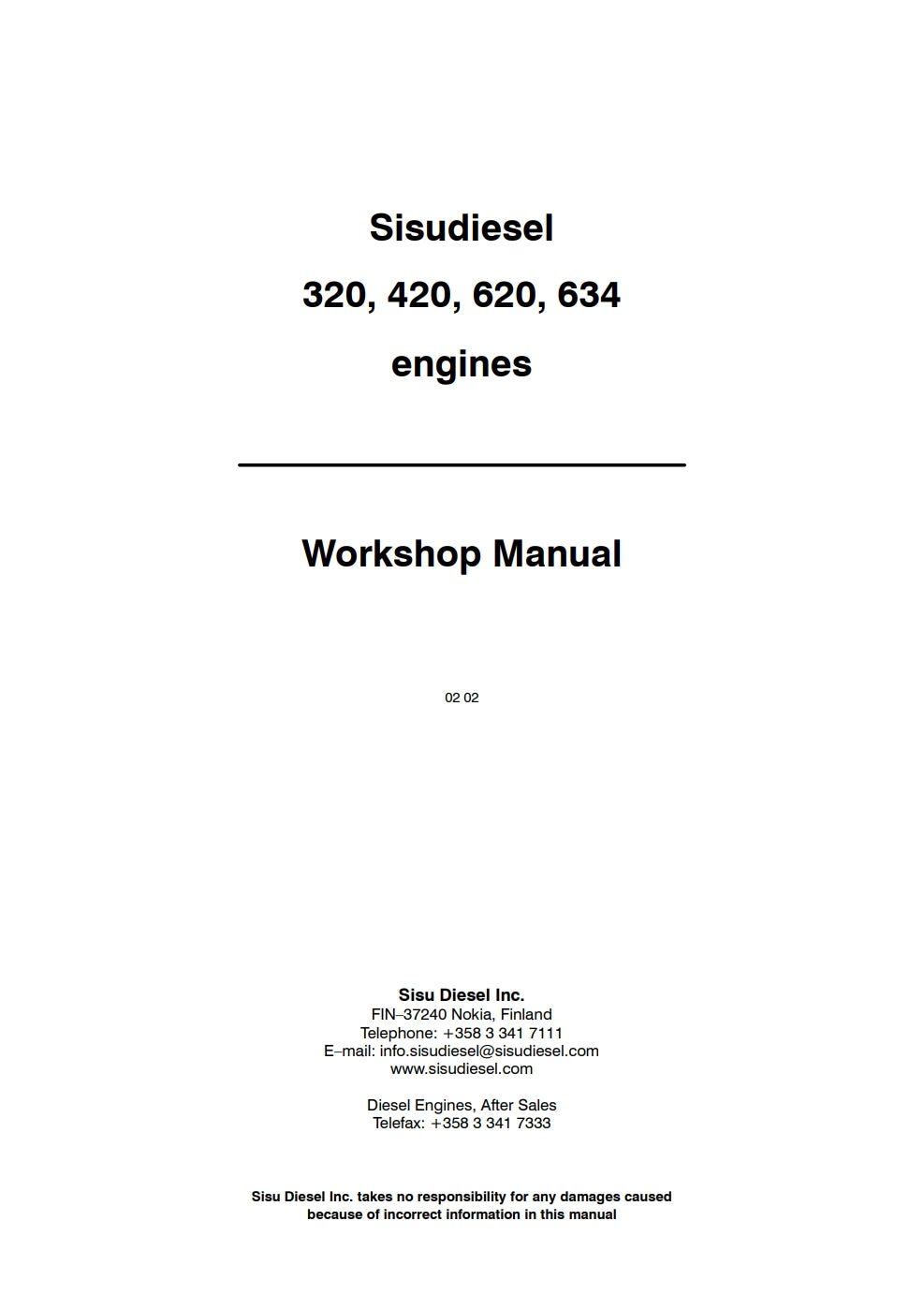 Sisu Diesel WORKSHOP MANUAL SISUDIESEL 320 420 620 634