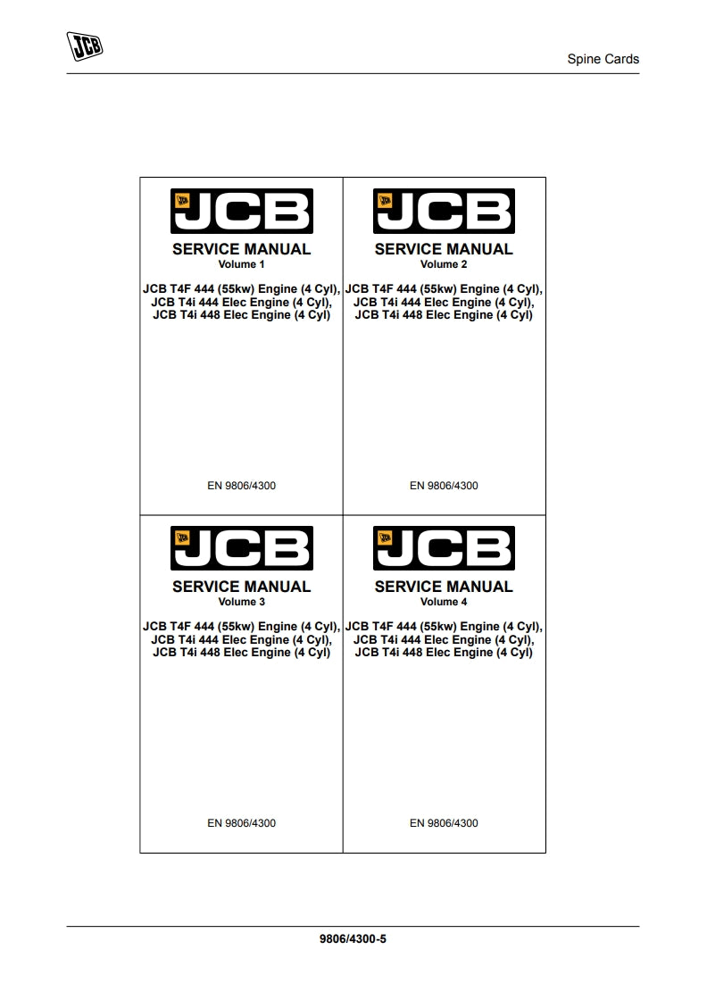 SERVICE MANUAL ENGINE JCB T4F 444 (55kw) Engine (4 Cyl), JCB T4i 444 Elec Engine (4 Cyl), JCB T4i 448 Elec Engine (4 Cyl)