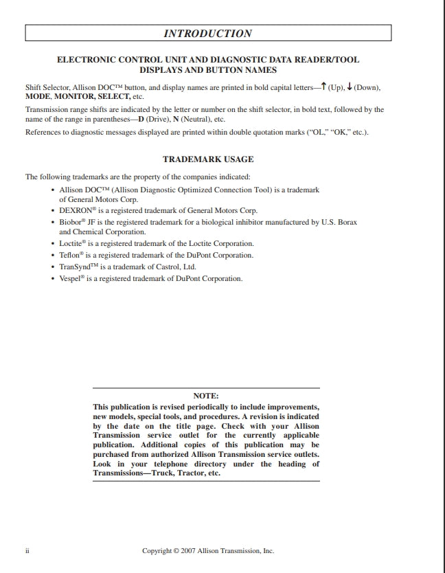 Service Manual Allison Transmission ALLISON 4TH GENERATION CONTROLS VOCATIONAL MODELS