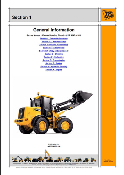 Service Manual Wheeled Loading Shovel - 412S, 414S,  416S