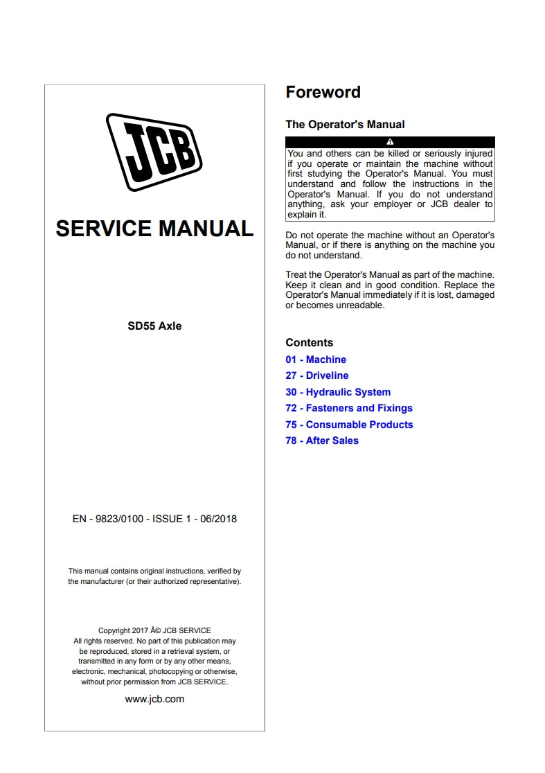 SERVICE MANUAL SD55 Axle