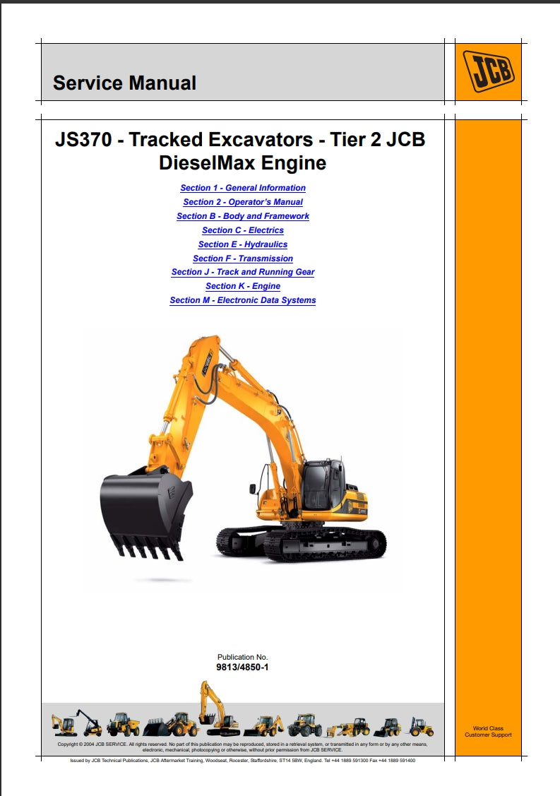 Service Manual JS370 - Tracked Excavators - Tier 2 JCB DieselMax Engine