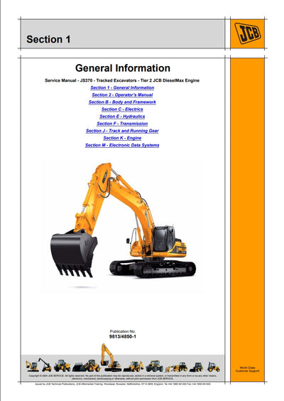 Service Manual JS370 - Tracked Excavators - Tier 2 JCB  DieselMax Engine