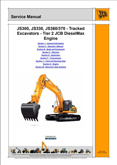 Service Manual JS300, JS330, JS360/370 - Tracked  Excavators - Tier 2 JCB DieselMax  Engine