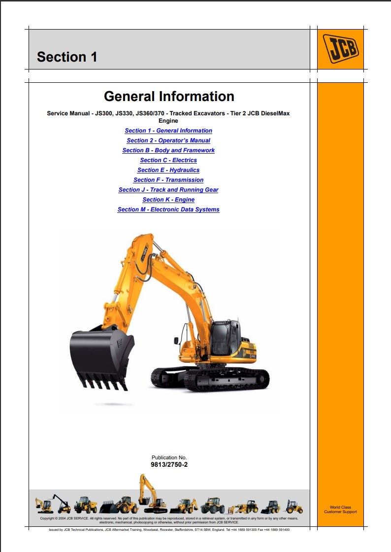 Service Manual JS300, JS330, JS360/370 - Tracked Excavators - Tier 2 JCB DieselMax Engine