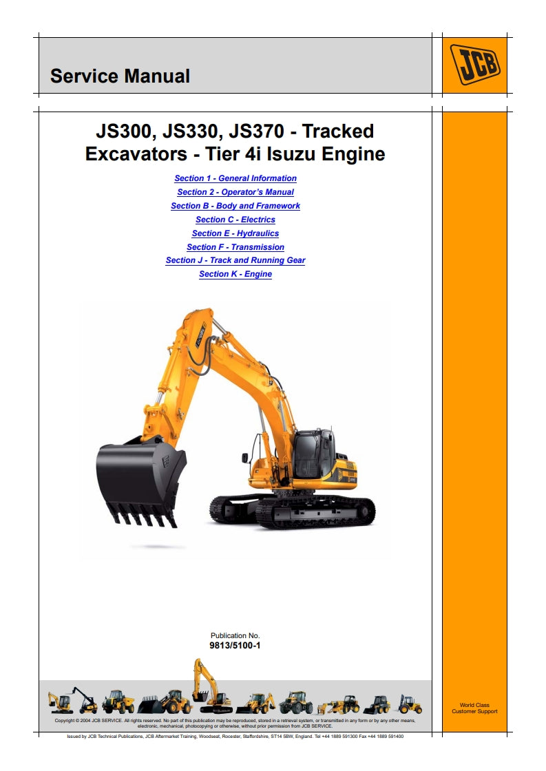 Service Manual JS300, JS330, JS370 - Tracked Excavators - Tier 4i Isuzu Engine