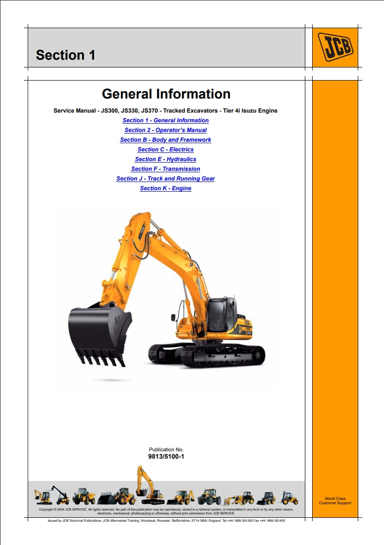 Service Manual JS300, JS330, JS370 - Tracked Excavators - Tier 4i Isuzu Engine