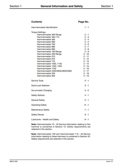 Service Manual Hammermaster Rockbreakers