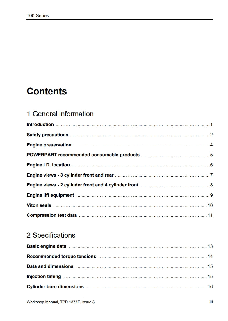 Perkins 100 Series Models 102-05, 103-07, 103-10, 103-13, 103-15, 104-19, 104-22 WORKSHOP MANUAL