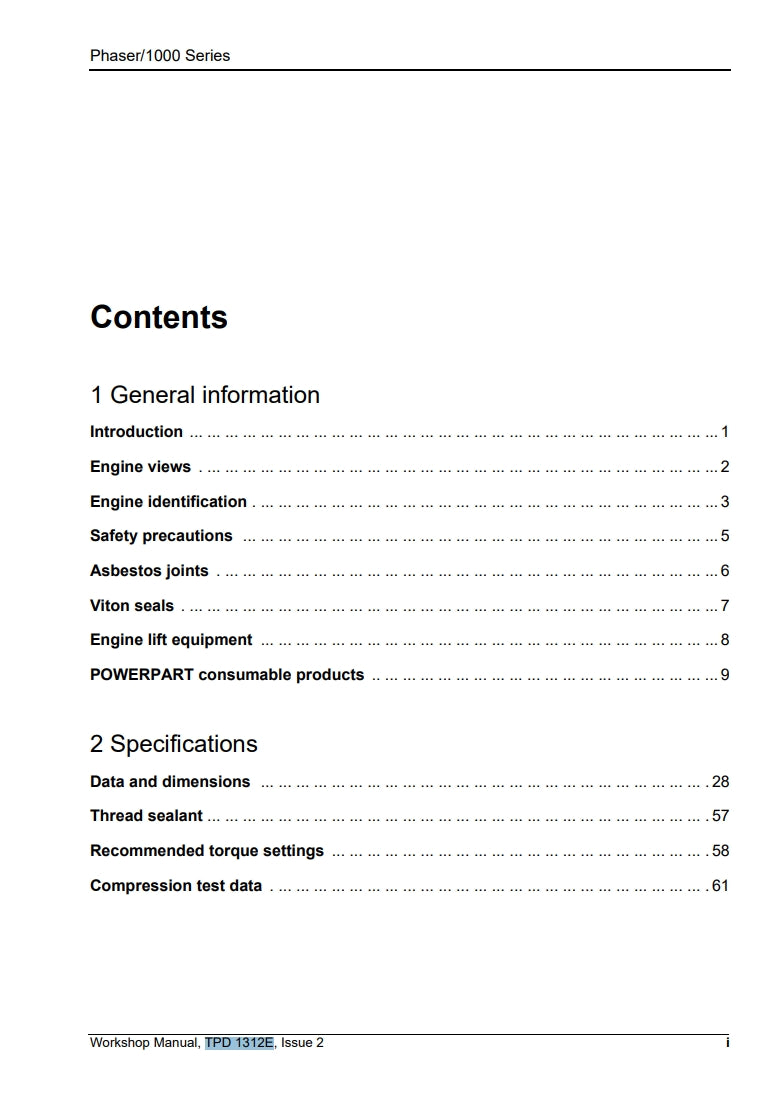 Perkins Phaser and 1000 Series Models AA to AH and YA to YE WORKSHOP MANUAL