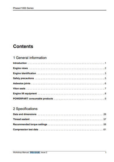 Perkins Phaser and 1000 Series Models AA to AH and YA to YE WORKSHOP MANUAL