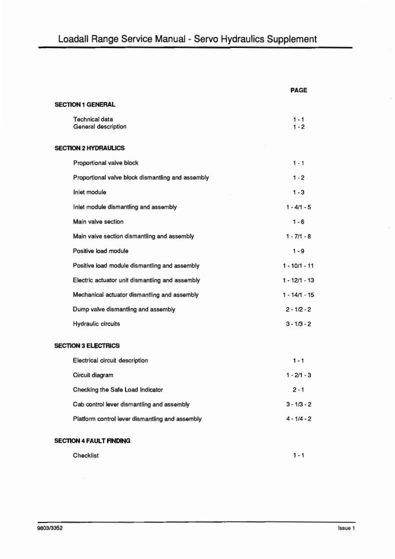 Service Manual Supplement LOADALL RANGE SERVO HYDRAULICS