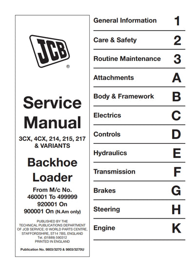Service Manual 3CX, 4CX, 214, 215, 217 & VARIANTS Backhoe Loader