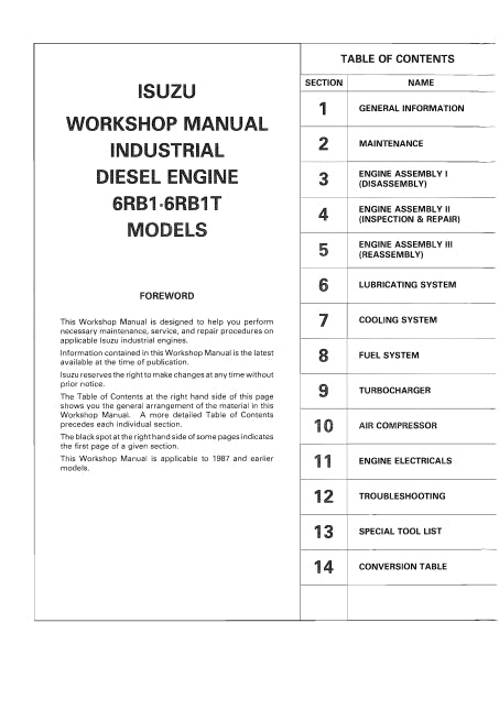 ISUZU WORKSHOP MANUAL INDUSTRIAL ENGINE 6RB1.6RB1T MODELS