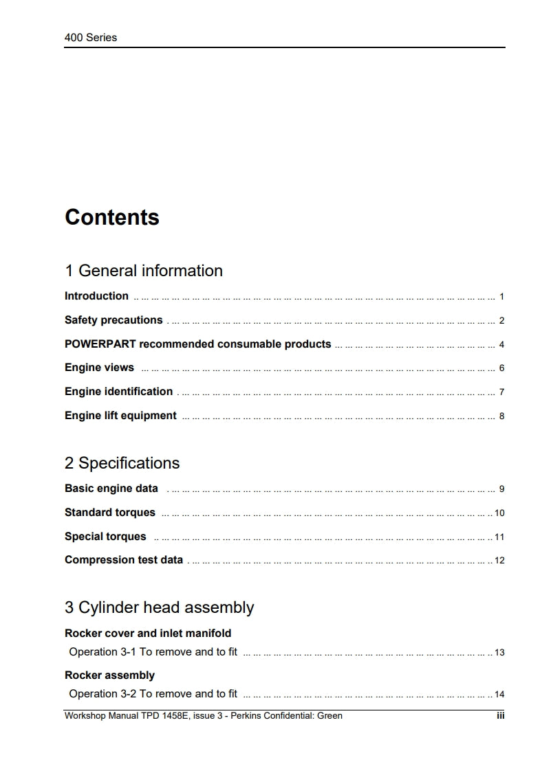 Perkins 400 Series Models 403C-11, 403C-15, 404C-22 and 404C-22T WORKSHOP MANUAL
