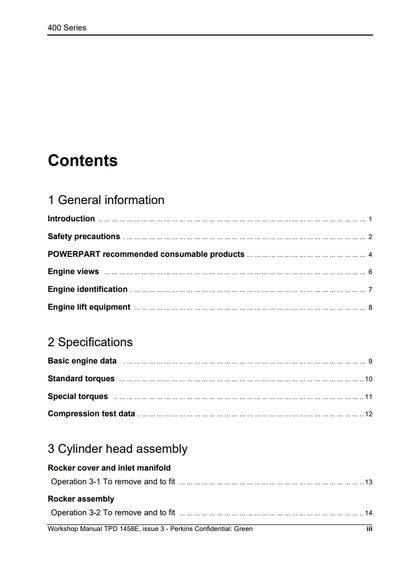 Perkins 400 Series Models 403C-11, 403C-15, 404C-22 and 404C-22T WORKSHOP MANUAL