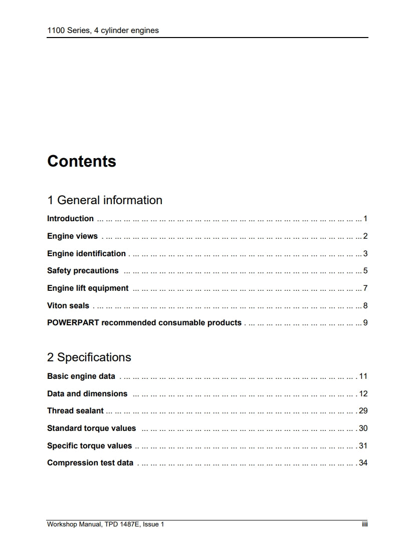 Perkins 1100 Series Models RE, RF, RG, RH, RJ and RK WORKSHOP MANUAL