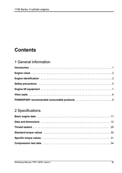 Perkins 1100 Series Models RE, RF, RG, RH, RJ and RK WORKSHOP MANUAL