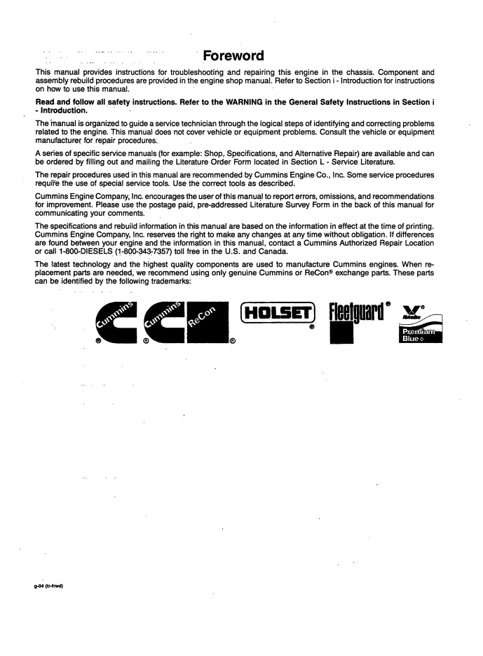 troubleshooting and repair Manual I,QSB5.9,ISL Engines