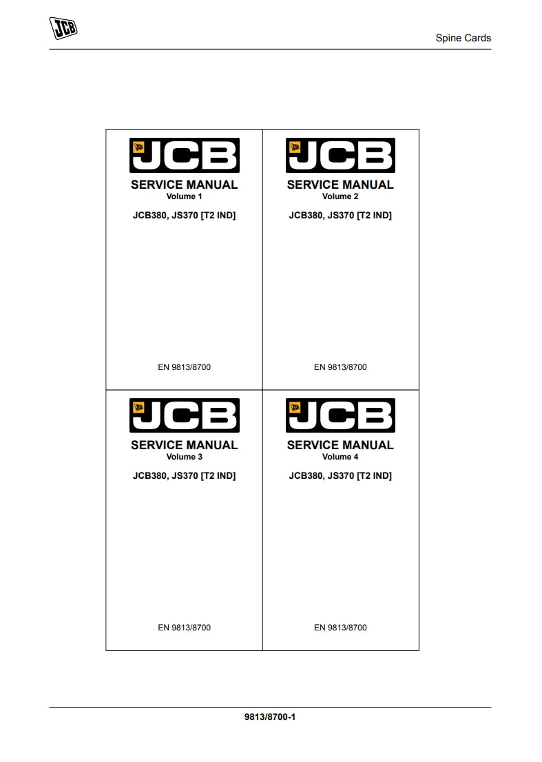 JCB JCB380, JS370 (T2 IND) Excavator Service Manual – sample page 1