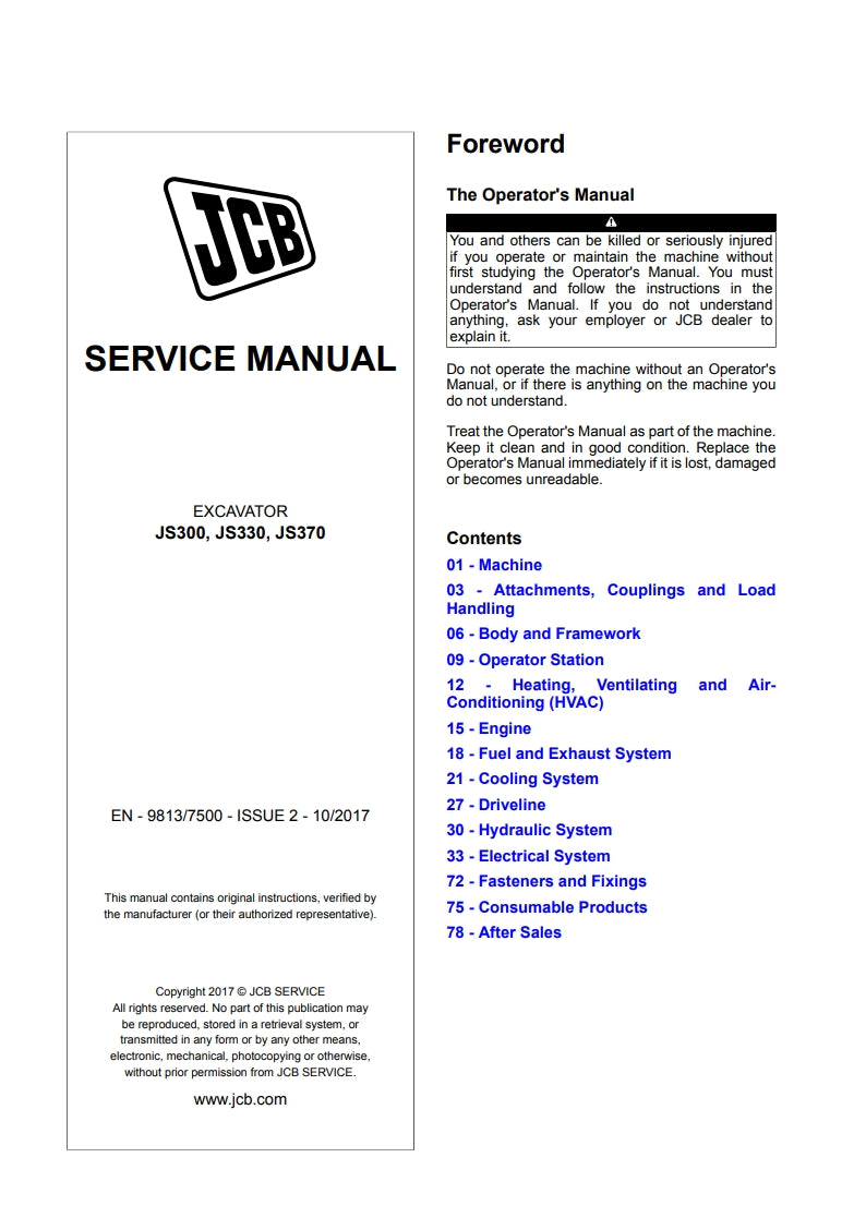 SERVICE MANUAL EXCAVATOR JS300, JS330, JS370