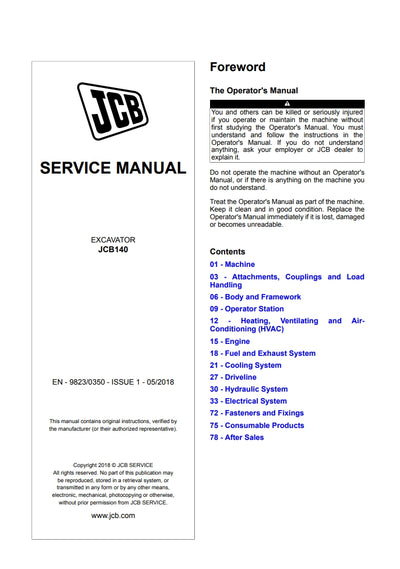 SERVICE MANUAL EXCAVATOR JCB140
