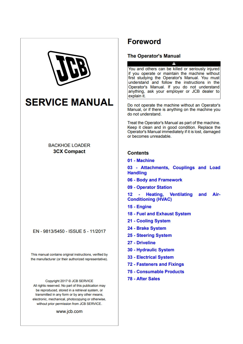 SERVICE MANUAL BACKHOE LOADER 3CX Compact