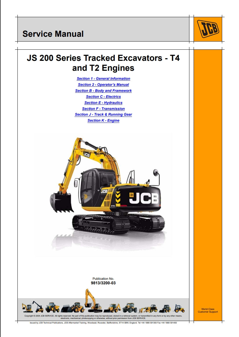 Service Manual JS 200 Series Tracked Excavators - T4 and T2 Engines
