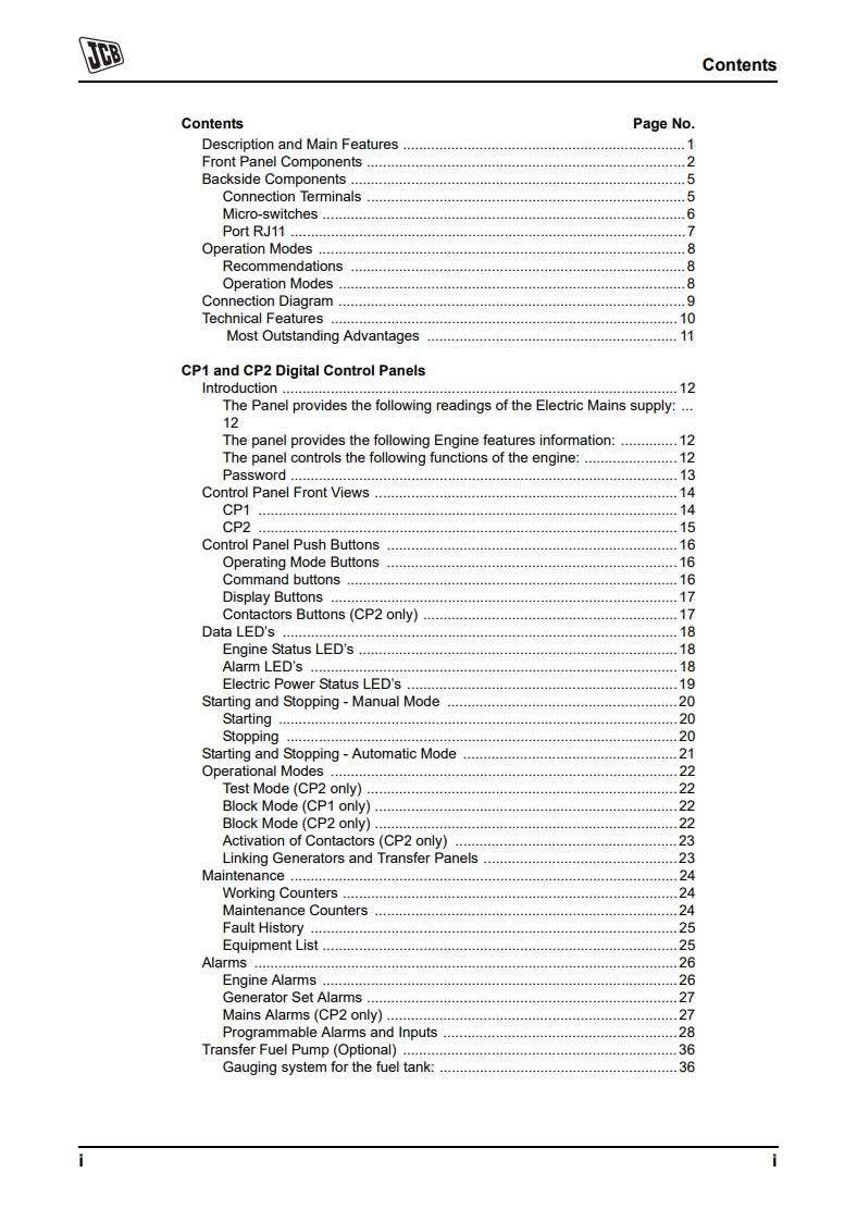 JCB GENERATOR SERVICE MANUAL CONTROL PANELS