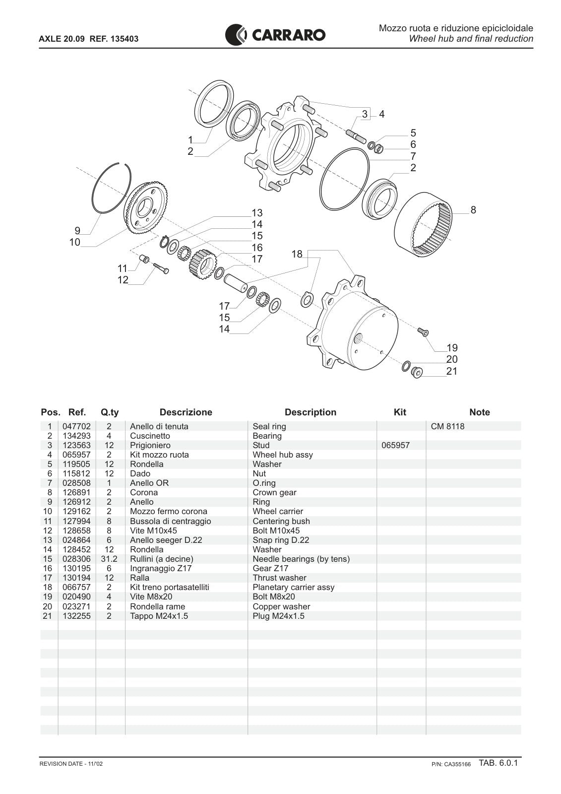 Carraro 20.09 Axle Parts Catalog (Ref. 135403) – sample page 3