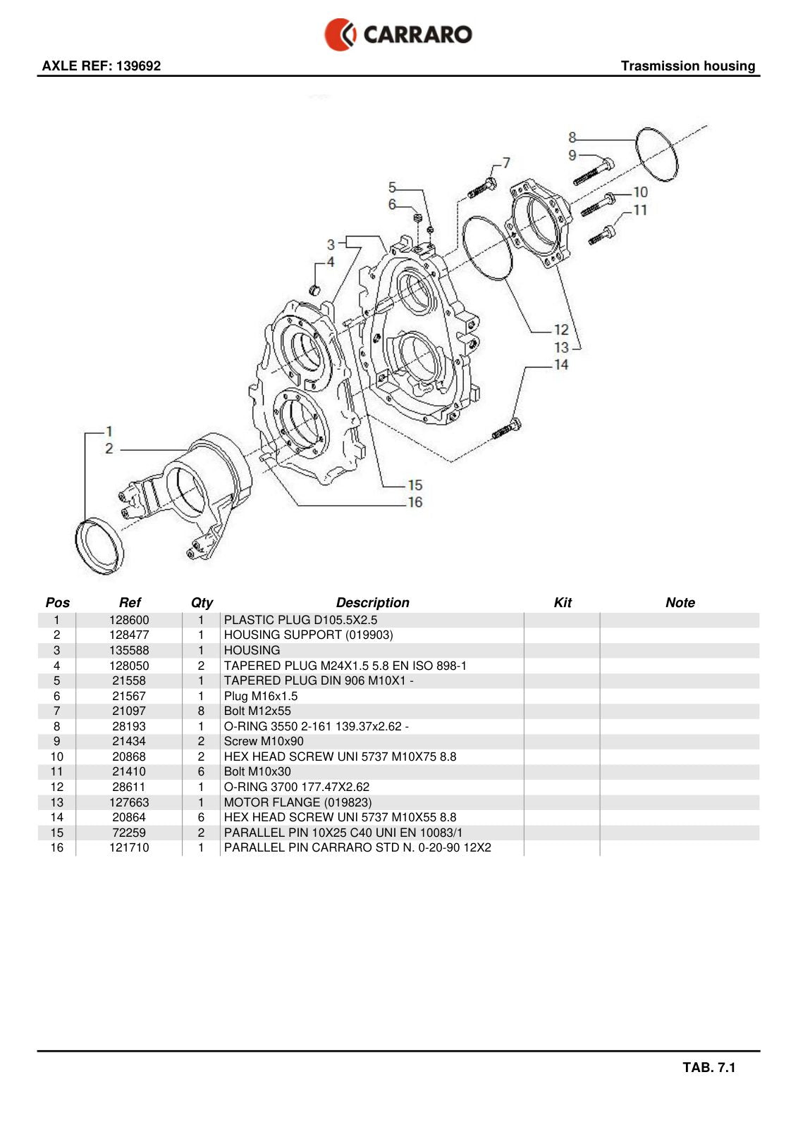 Carraro Axle Parts Catalog (Ref. 139692) – sample page 3