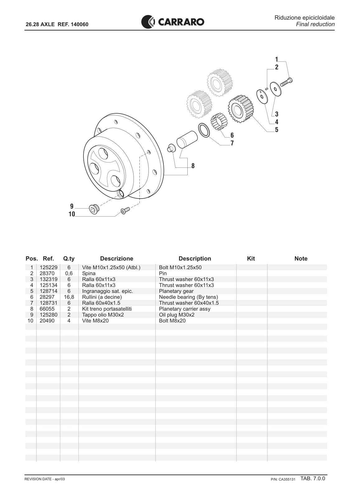 Carraro 26.28 Axle Parts Catalog (Ref. 140060) – sample page 3