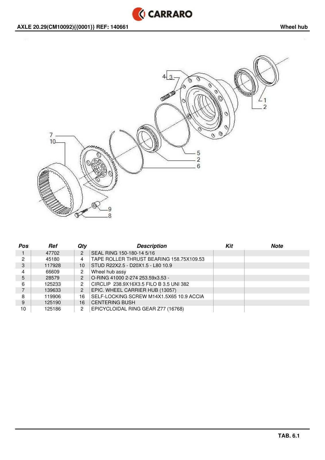 Carraro 20.29 Axle Parts Catalog (Ref. 140661) – sample page 3