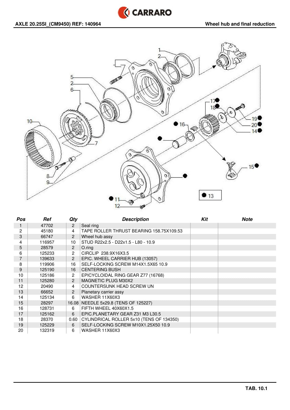 Carraro 20.25SI Axle Parts Catalog (Ref. 140964) – sample page 3