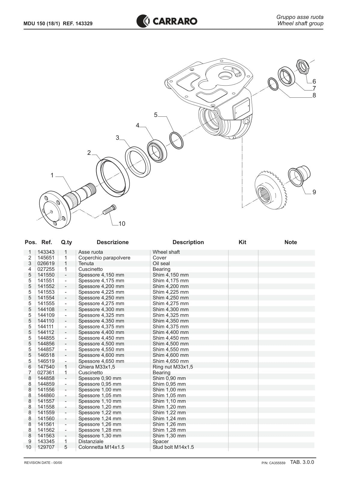 Carraro MDU150 (18/1) Reduction Unit Parts Catalog (Ref. 143329) – sample page 3