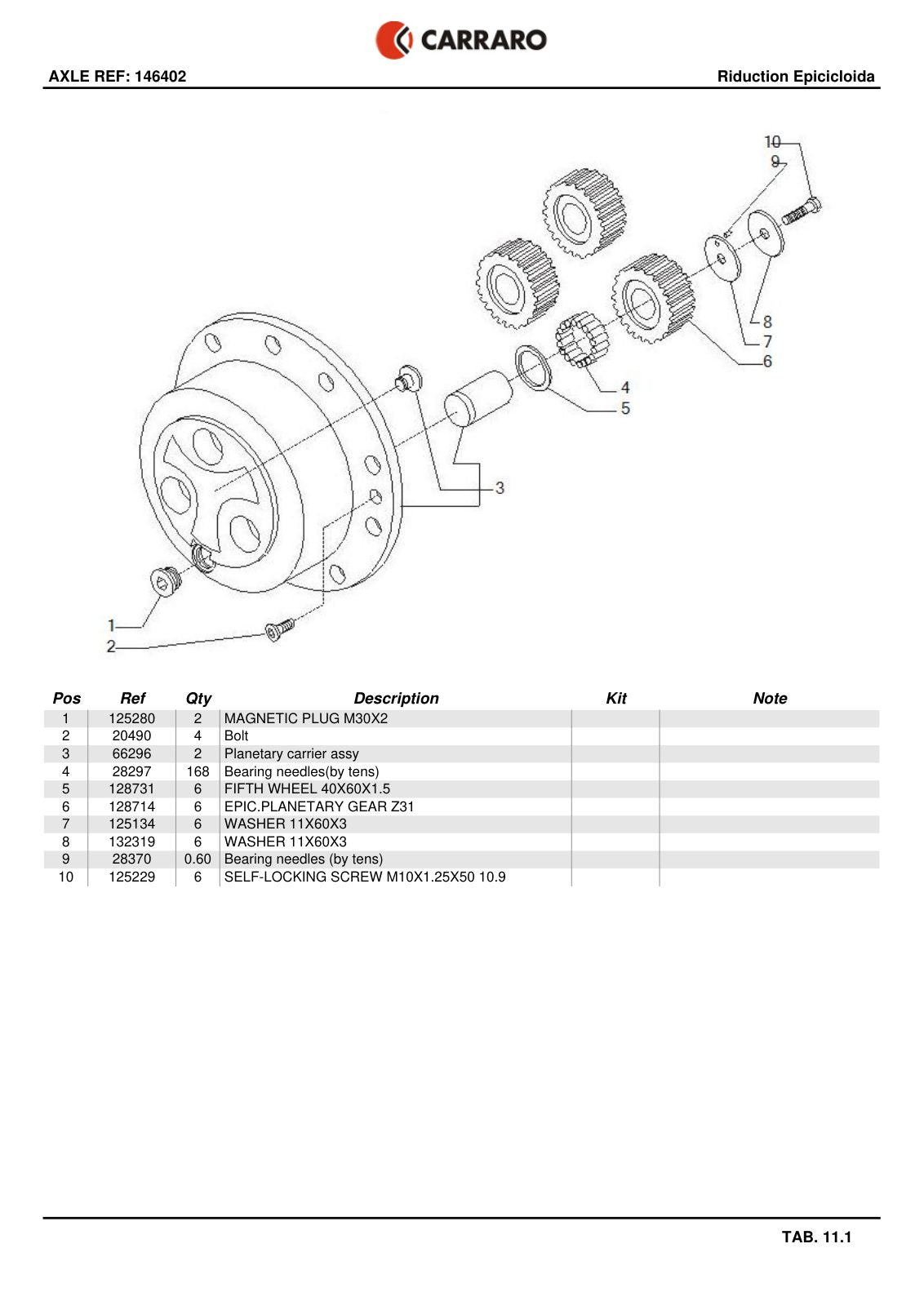 Carraro Axle Parts Catalog (Ref. 146402) – sample page 3