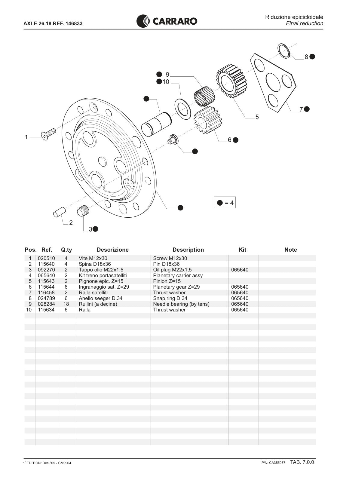 Carraro 26.18 Axle Parts Catalog (Ref. 146833) – sample page 3