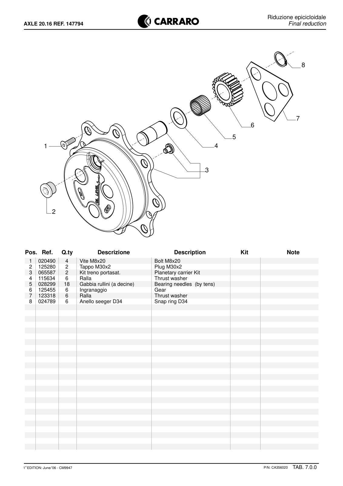 Carraro 20.16 Axle Parts Catalog (Ref. 147794) – sample page 3